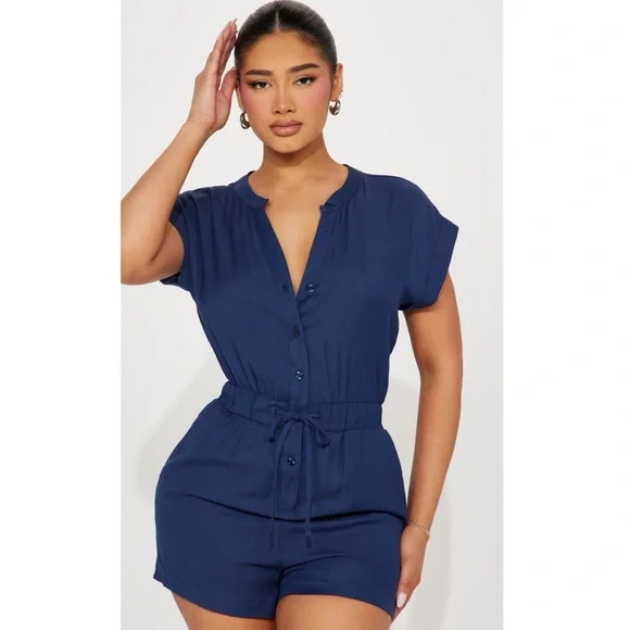 Navy Jumpsuits Blue Romper Pants Elegant Navy Blue Shoulder